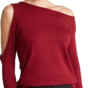 GO COUTURE Asymmetrical Open Drop Shoulder Top Burgandy Small NWOT